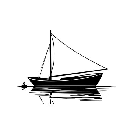 Tranquil Boat silhouette vector illustration. Tranquil Boat silhouette, Icon and Sign.のイラスト素材