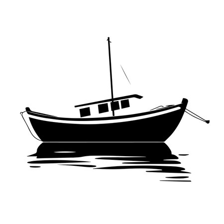 Tranquil Boat silhouette vector illustration. Tranquil Boat silhouette, Icon and Sign.のイラスト素材
