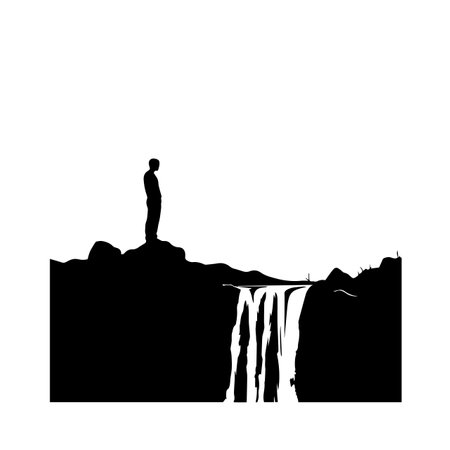Waterfall silhouette vector illustration. Waterfall silhouette, Icon and Sign.のイラスト素材
