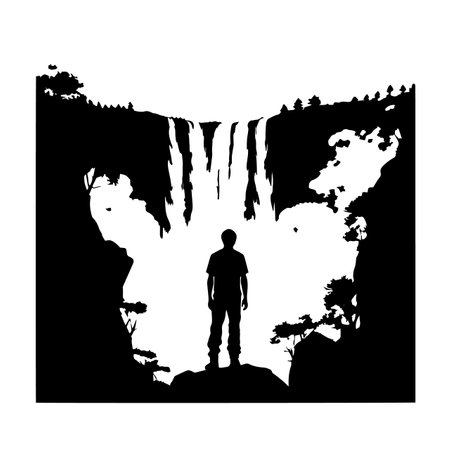 Waterfall silhouette vector illustration. Waterfall silhouette, Icon and Sign.のイラスト素材