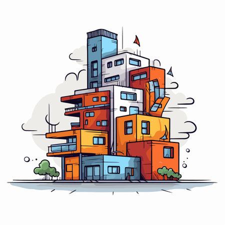 Vector icon set illustration featuring municipal buildings.のイラスト素材