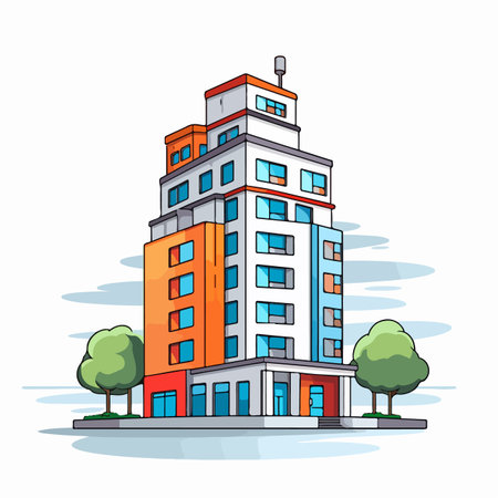 Vector icon set illustration featuring municipal buildings.