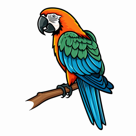 Vector illustration of a tropical parrot set with colored feathers and wings.のイラスト素材