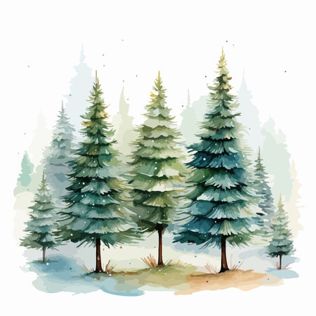 Watercolor vector illustration of a Christmas banner with green pine branches and space for text.のイラスト素材