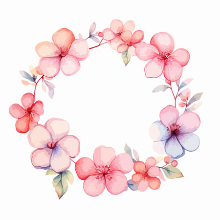 Watercolor vector illustration of a Christmas wreath with green branches and red berries.のイラスト素材