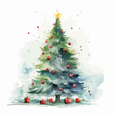 Watercolor vector illustration of a Christmas card with fir branches and eucalyptusのイラスト素材