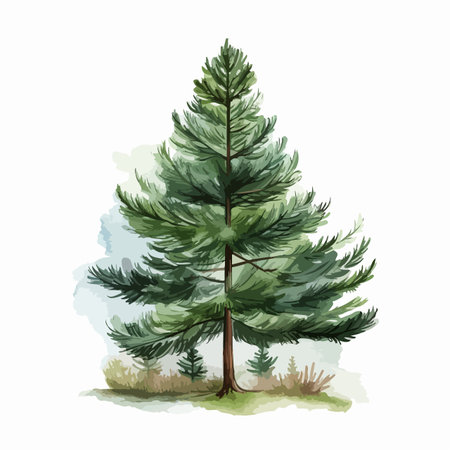 Watercolor vector illustration of a Christmas set with green pine branches and conesのイラスト素材