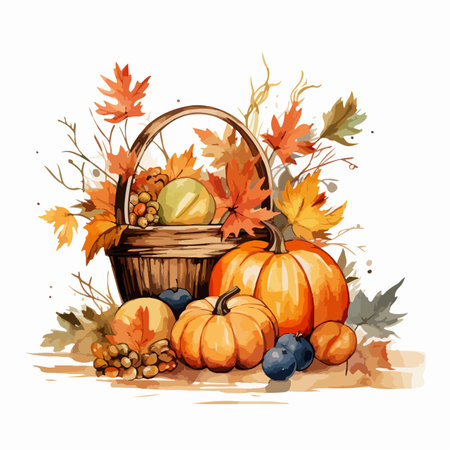 Watercolor vector illustration of a border with fall leaves and branches isolated on a white backgroundのイラスト素材