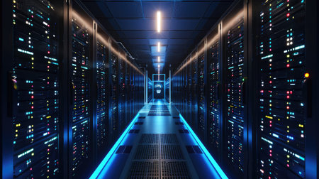 Shot of corridor in working data center
