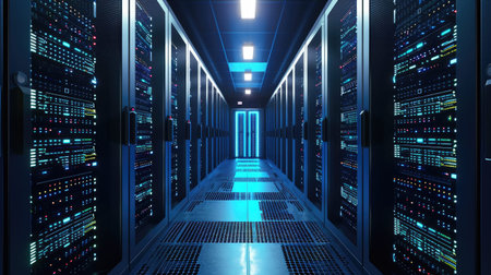 Shot of corridor in working data center