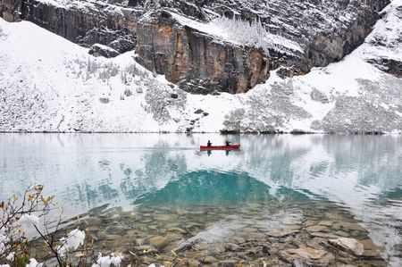 kayaking in winterの写真素材