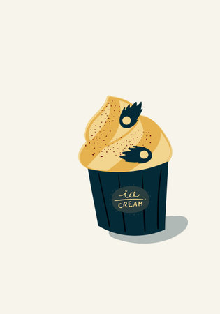 hand drawn ice cream in a cup with space theme vector illustration. creative food designs for...