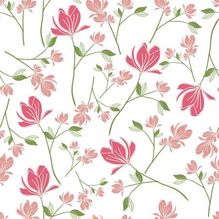 seamless floral pattern with hand drawn magnolia flowers. creative floral designs for fabric, wrapping, wallpaper, textile, apparel. vector illustrationのイラスト素材