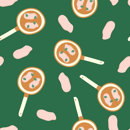 seamless pattern with hand drawn pan fried steak. creative designs for fabric, wrapping, wallpaper, textile, apparel.のイラスト素材