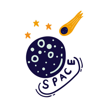 hand drawn space with moon, comet and stars  vector illustration. creative space designs for fabric,...