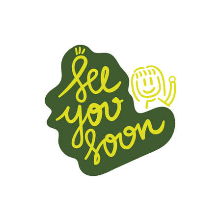 hand drawn doodle see you soon hand lettering vector illustration. creative design for postcard, card, poster.のイラスト素材