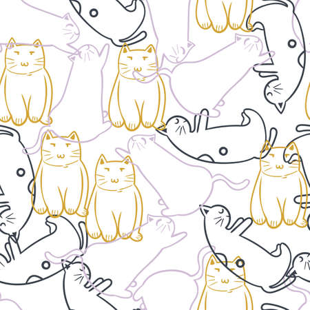 Childish Seamless pattern hand drawn cat. Creative animal design for apparel, fabric, textile, stationary, wrapping, wallpaper. vector illustration.のイラスト素材