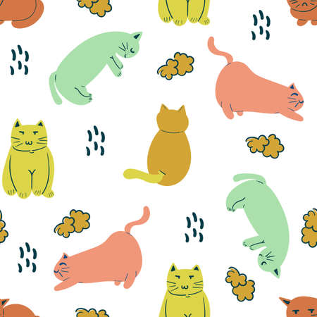 Childish Seamless pattern hand drawn cat. Creative animal design for apparel, fabric, textile, stationary, wrapping, wallpaper. vector illustration.のイラスト素材