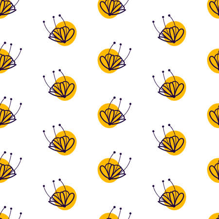 seamless floral pattern with hand drawn doodle minimal flower. Perfect for apparel,fabric, textile, nursery decoration,wrapping paper. Vector background Illustration.のイラスト素材