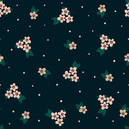 seamless floral pattern with hand drawn doodle flowers. Perfect for apparel,fabric, textile, nursery decoration,wrapping paper. Vector background Illustration.のイラスト素材
