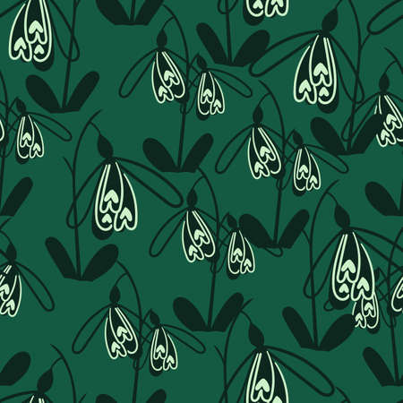 seamless floral pattern with hand drawn snowdrop flowers. Perfect for apparel,fabric, textile, decoration,wrapping paper, postcard, stationary. Vector Illustrationのイラスト素材
