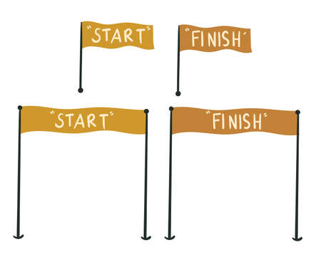hand drawn doodle start and finish flag and banner illustration.のイラスト素材