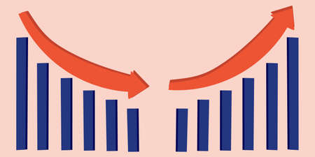 hand-drawn graph of growth with arrow vector illustration.のイラスト素材