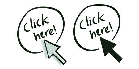 hand-draw doodle click here with cursor pointer vector illustration.のイラスト素材