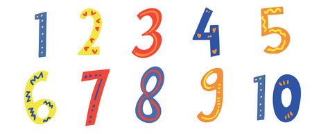 Kids Colored Cartoon Number Set. Vector set of 1-10 digit childish icons. school Mathematical...