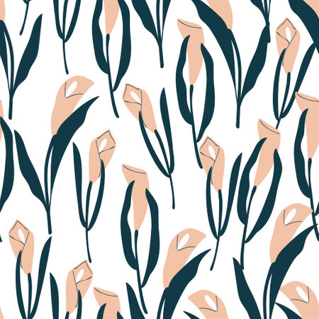 Seamless floral pattern with calla lily flower vector illustration. Good for fabric, textile, paper, card, stationary, wallpaper, apparel.のイラスト素材