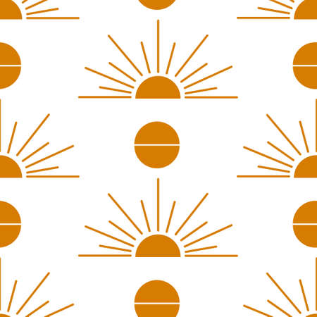 seamless boho pattern with sun vector illustration. sun boho icon vector pattern. abstract vector design elements for decoration in modern minimalist style for social media posts, stories, wallpaper, wall art, fabric, paper.のイラスト素材