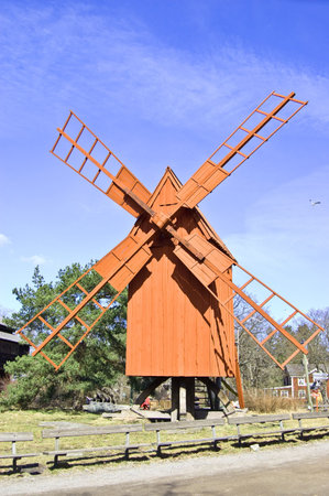 A photo of olddays windmill in skansen