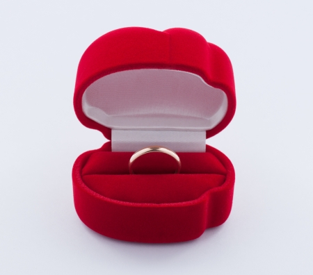 Ring in the box isolated on whiteの写真素材