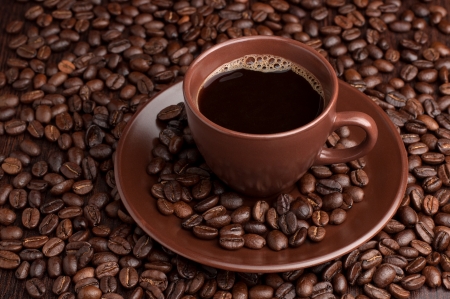 Coffee cup with grainsの写真素材
