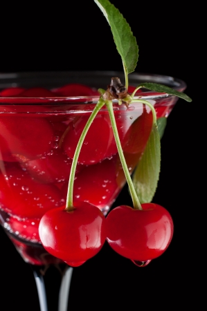 Cherries in a martini glassの写真素材