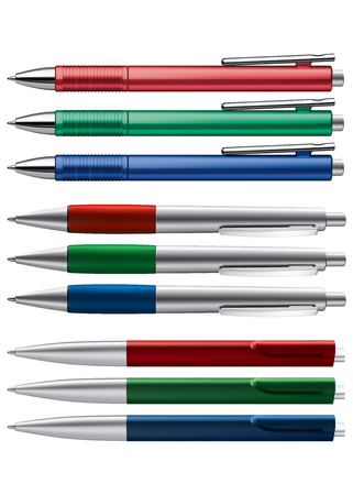 Set of Pens Isolated on White. 3D vector illustrationのイラスト素材