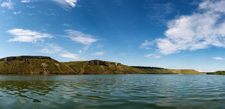 River canyon with green hillsの写真素材