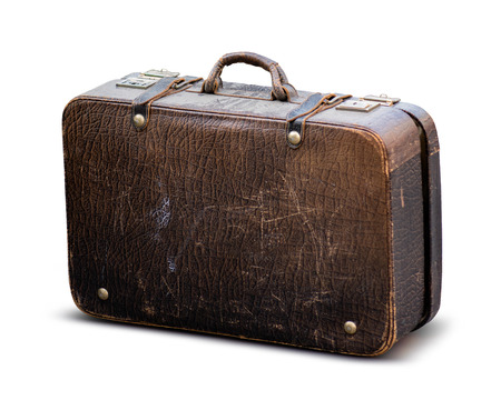Old worn case isolated on white with clipping pathの写真素材