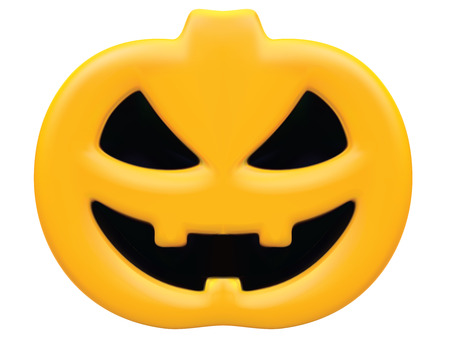 Pumpkin with angry face isolated on white 3d vector illustration. Halloween symbol.のイラスト素材