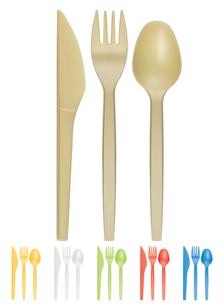 Plastic cutlery. Realistic vector 3d illustration icon setのイラスト素材