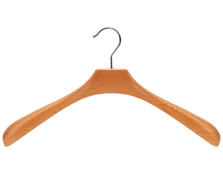 Wooden hanger isolated on white background in realistic 3d illustration.のイラスト素材