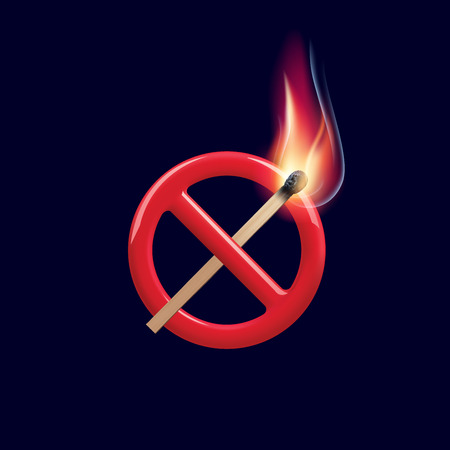 No open flame sign. No fire prohibition sign. realistic 3d illustration, Match and flameの写真素材