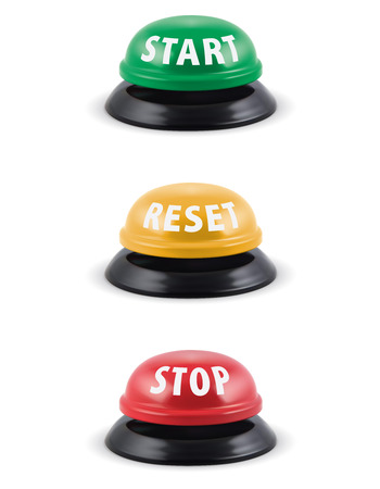 Start, Stop, Reset Round Buttons. Vector 3d illustrationのイラスト素材