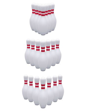 Bowling pins, isolated on white. Realistic Vector 3d illustrationの写真素材