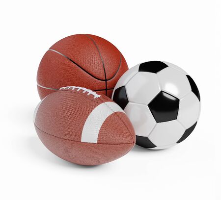 Various sports balls. Sports Equipment on White Background. Render 3d illustrationの写真素材