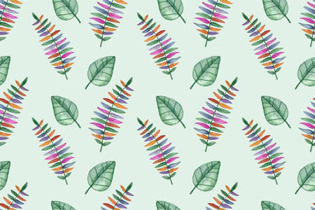 Watercolor hand drawn flower summer green pattern.の写真素材