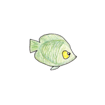 Tropical green fish illustration on a white background.の写真素材