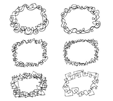 Set of hand drawn doodle frame. Black vector illustration on white background.のイラスト素材