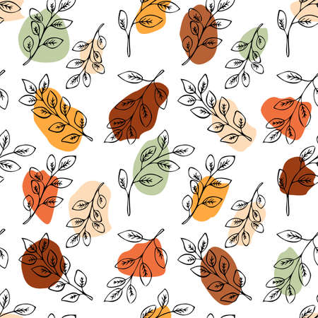 Modern abstract vector seamless floral pattern with shapes and color spots in trendy colors.のイラスト素材