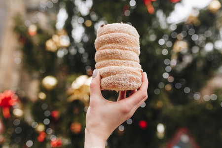 Traditional sweet of Czech in girls hand europeの写真素材